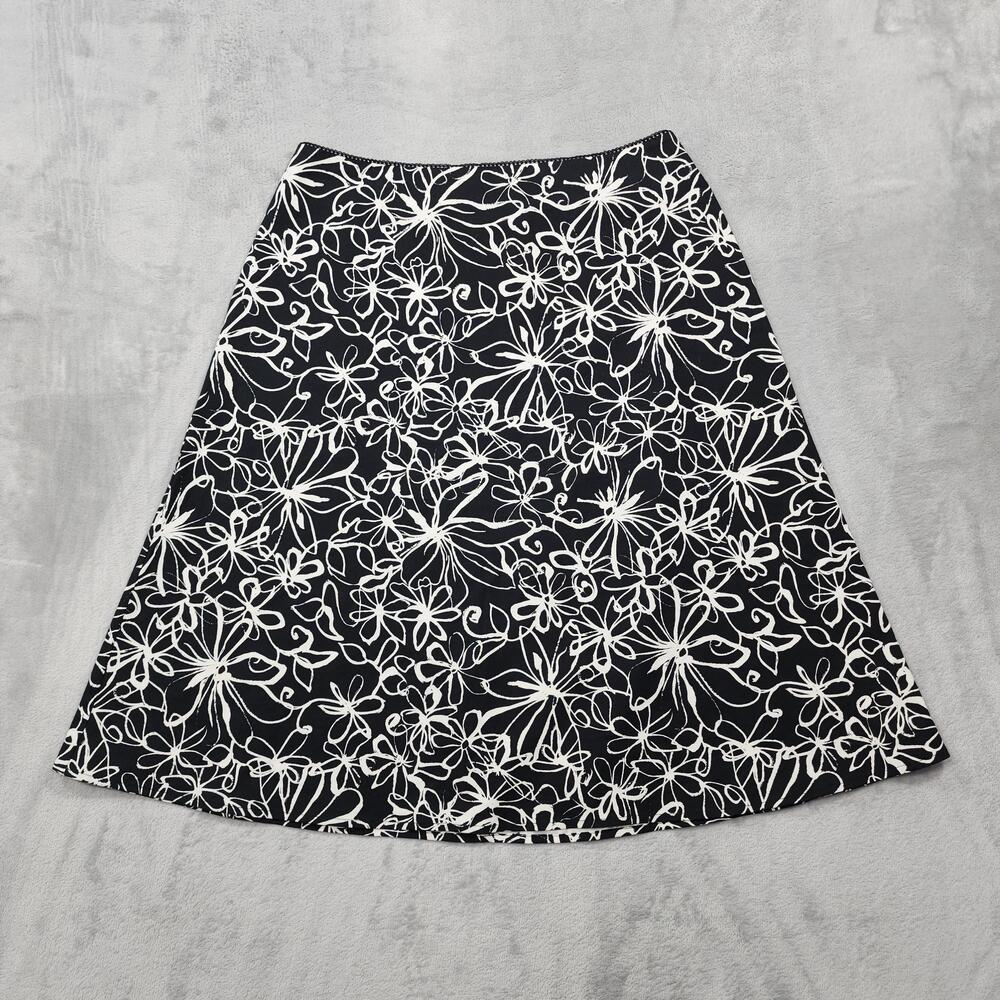 Vintage Valerie Stevens Skirt Womens 10P PETITE Black Floral A-Line Stretch